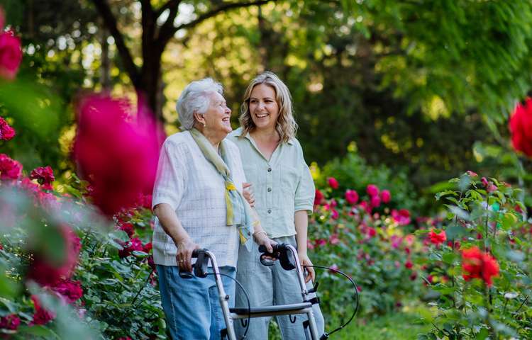 people walking in garden
