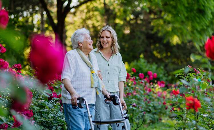 people walking in garden
