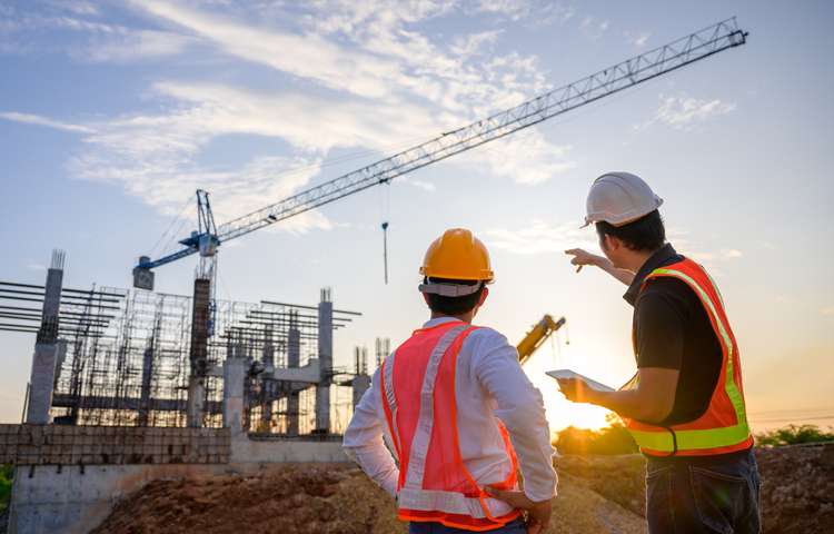 Construction site with people